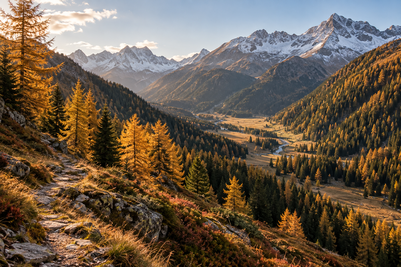 Goldene Lärchenwälder im herbstlichen Defereggental